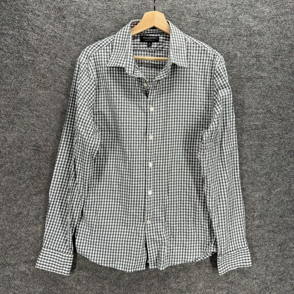 Banana Republic Shirt Men M Medium Gray Plaid Button Up Wrinkle Resistant Cotton - Picture 1 of 8